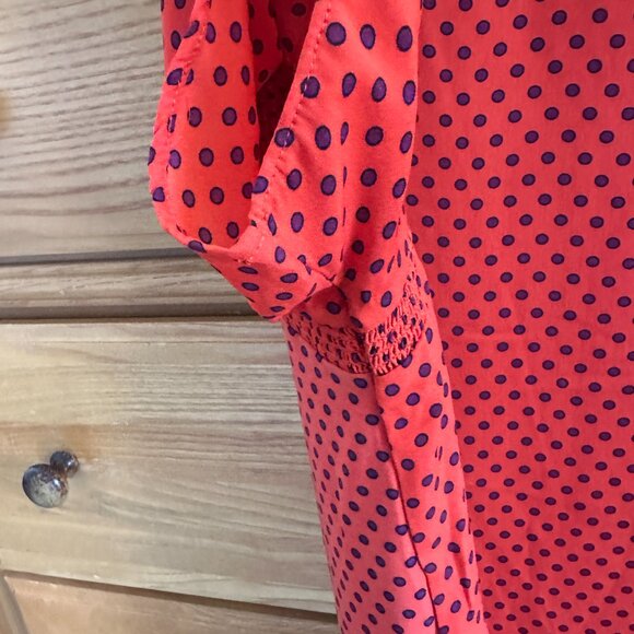 Ann Taylor Red/Burnt Sienna Blouse with Purple Dots EUC - Picture 5 of 8